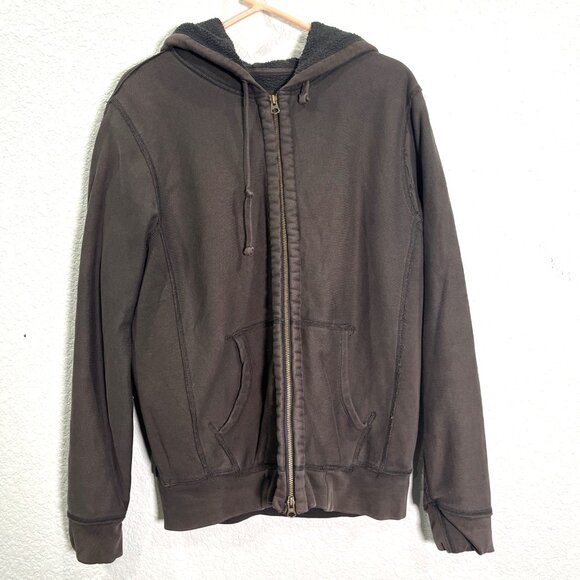J Crew Sweatshirt Mens L Brown Full Zip Outerfleece Hooded Grunge Y2K Outdoor - Picture 1 of 8